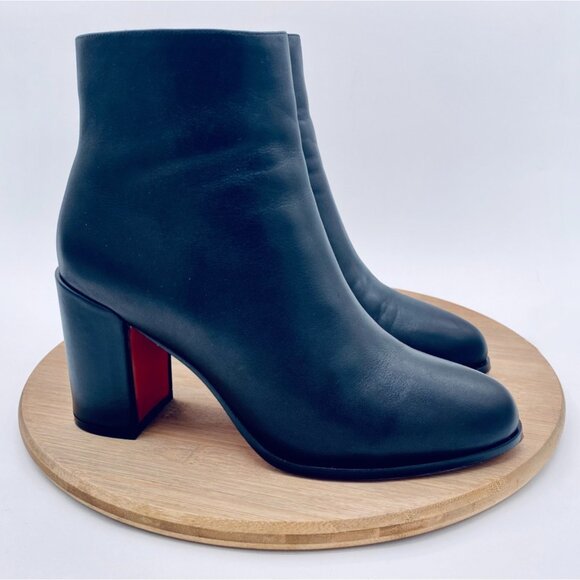 Christian Louboutin Boots 38 Womens Black Leather Ankle Zip Heels Italy - Picture 1 of 11